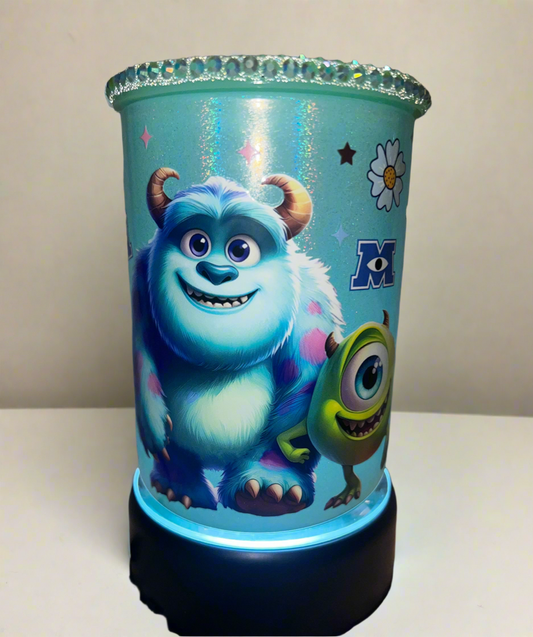 17oz teal Monsters Inc. glass mug with jeweled top