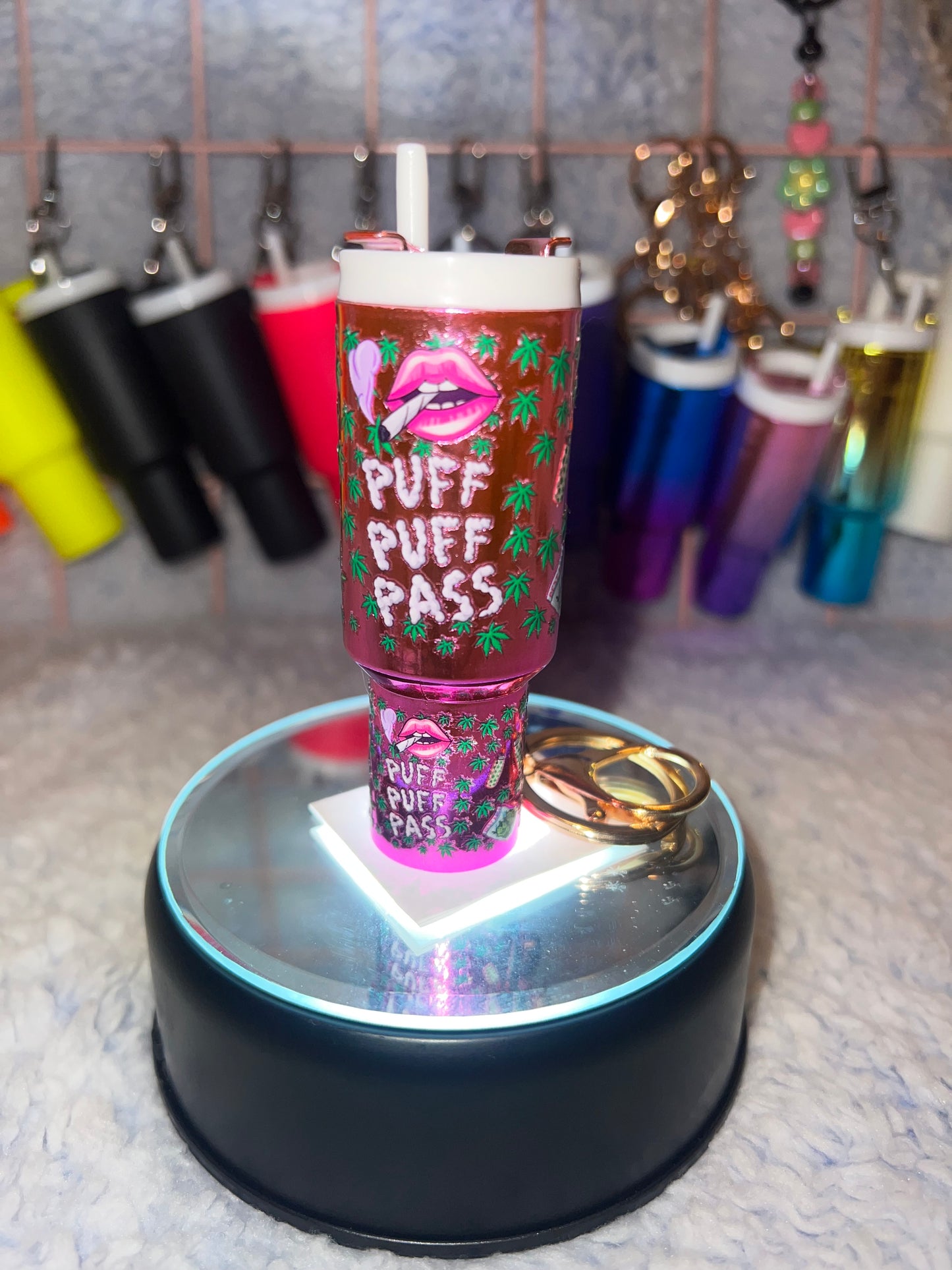 Pink Ombré “Puff, Puff, Pass” Mini Cup Keychain