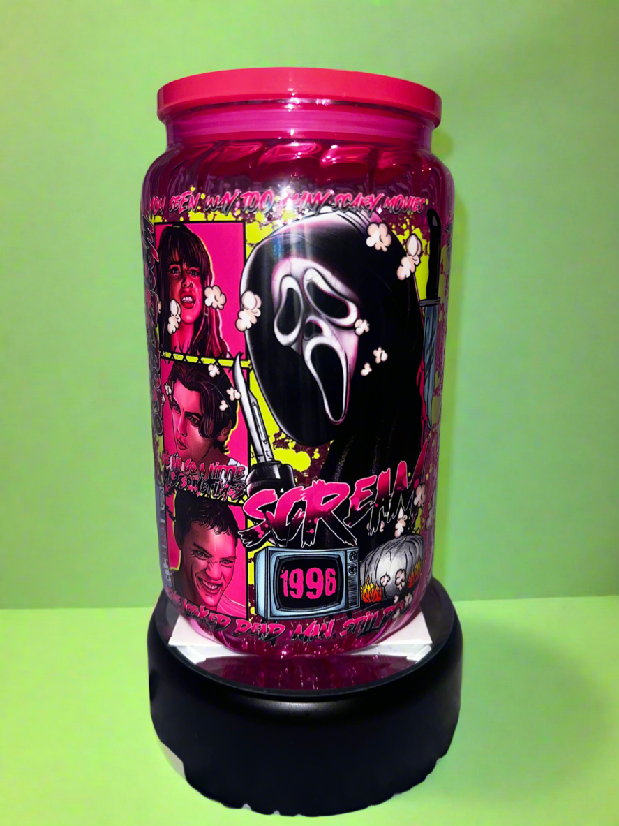 16oz hot pink Scream glass cup with lid & straw